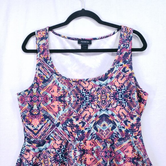 Torrid Multicolor Colorful Geometric Bold Kaleidoscope Fit n Flare Dress Size 0 - Picture 2 of 12
